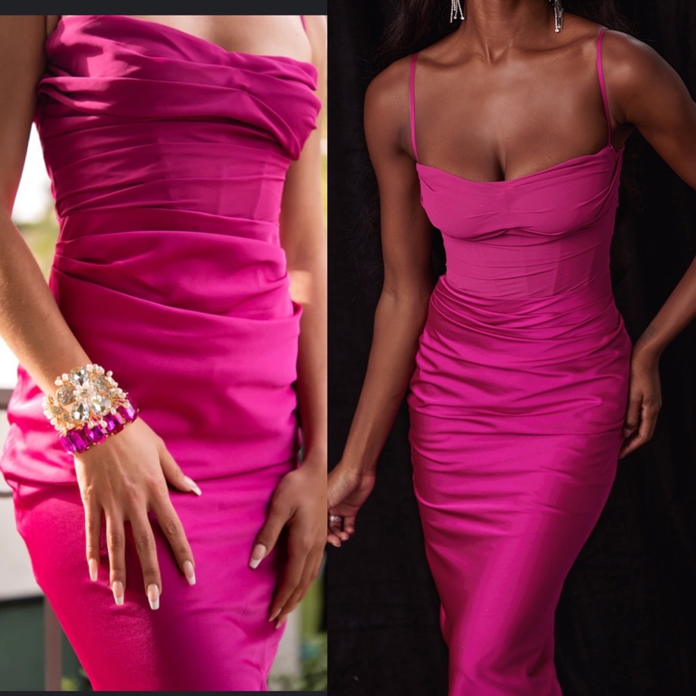 House of CB 'Teia' Hot Pink‎ Draped Corset Midi Dress NWOT Small